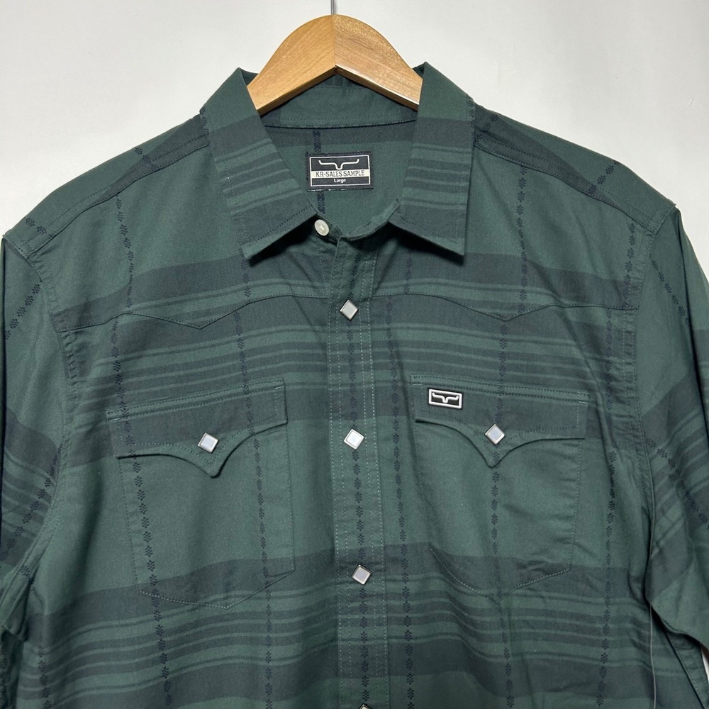 New Kimes Ranch Mitch Western Shirt Mens L Forest Green Pearl Snap Sample Cowboy